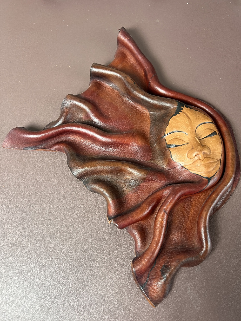 Argentine Hand Sculpted Leather Mask Sueños Elementos Córdoba Wall Art Plaque